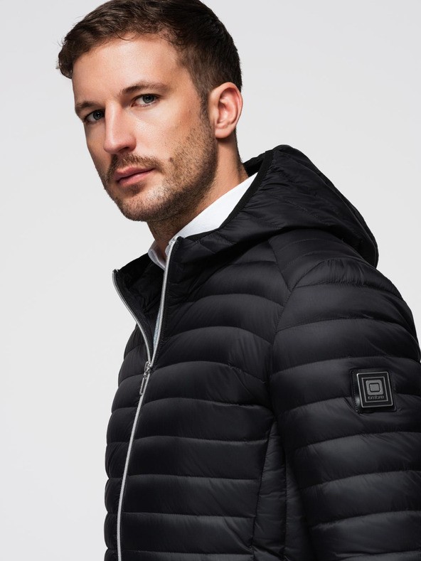Ombre Clothing Moška ultralagana jakna iz naravnega puhlega perja s žepom - črna V1 OM-JALP-0211 Ombre Clothing