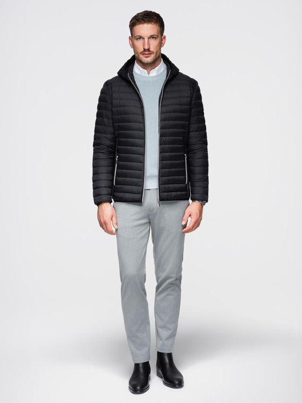 Ombre Clothing Moška ultralagana jakna iz naravnega puhlega perja s žepom - črna V1 OM-JALP-0211 Ombre Clothing
