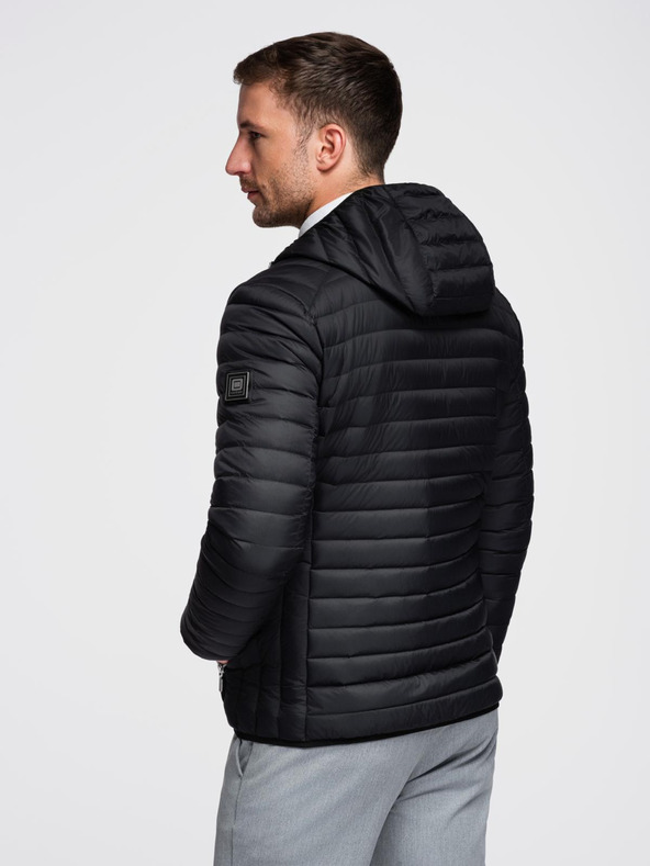 Ombre Clothing Moška ultralagana jakna iz naravnega puhlega perja s žepom - črna V1 OM-JALP-0211 Ombre Clothing