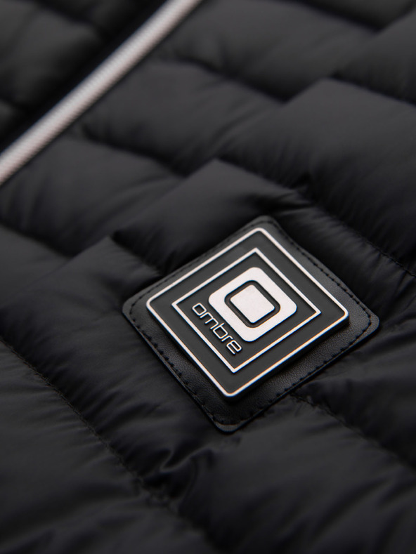Ombre Clothing Moška ultralagana jakna iz naravnega puhlega perja s žepom - črna V1 OM-JALP-0211 Ombre Clothing