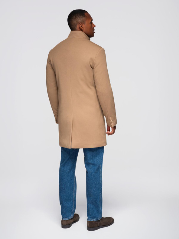 Ombre Clothing Moški strukturirani plašč z visokim ovratnikom - svetlo rjav V4 OM-COWC-0136 Ombre Clothing