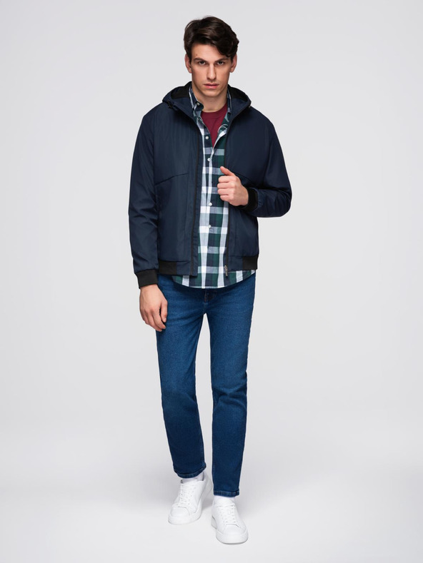 Ombre Clothing Moška lahka jakna s kapuco in mrežasto podlogo - temno modra V1 C640 Ombre Clothing