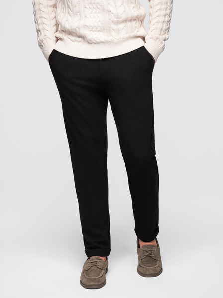 Ombre Clothing Moške hlače iz piqué pletenine z nastavljivo pasom - črne V2 OM-PACP-0283 Ombre Clothing