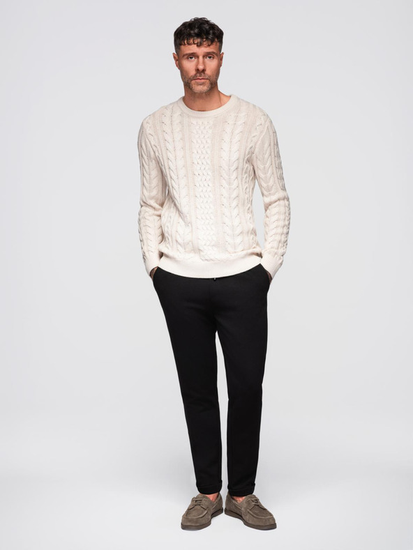 Ombre Clothing Moške hlače iz piqué pletenine z nastavljivo pasom - črne V2 OM-PACP-0283 Ombre Clothing