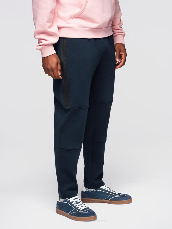 Ombre Clothing Moške jogging hlače z ravno hlačnico in gumijastimi detajli - temno modre V2 OM-PASK-0281 Ombre Clothing