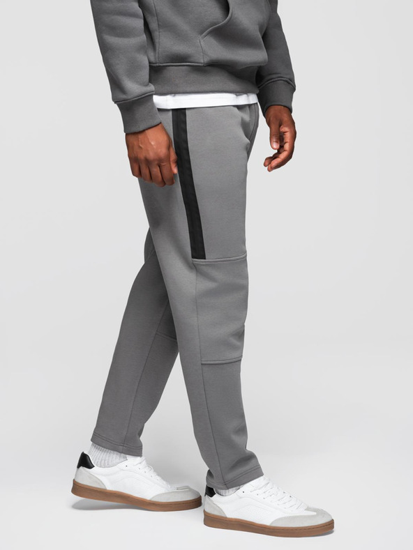 Ombre Clothing Moške jogging hlače z ravno hlačnico in gumijastimi detajli - sive V3 OM-PASK-0281 Ombre Clothing