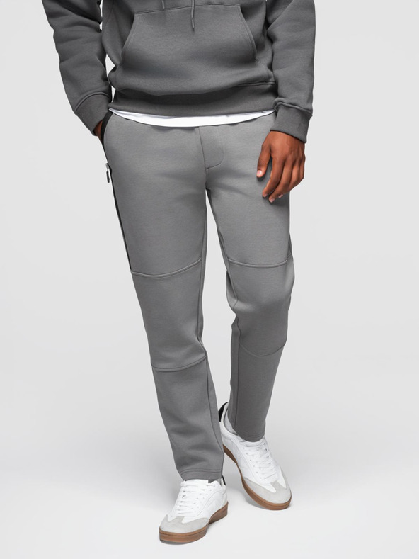 Ombre Clothing Moške jogging hlače z ravno hlačnico in gumijastimi detajli - sive V3 OM-PASK-0281 Ombre Clothing