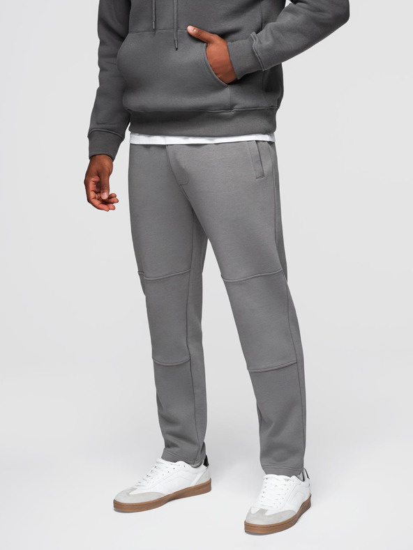 Ombre Clothing Moške jogging hlače z ravno hlačnico in gumijastimi detajli - sive V3 OM-PASK-0281 Ombre Clothing