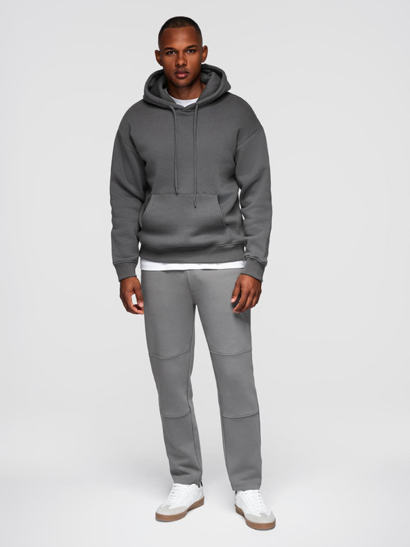 Ombre Clothing Moške jogging hlače z ravno hlačnico in gumijastimi detajli - sive V3 OM-PASK-0281 Ombre Clothing