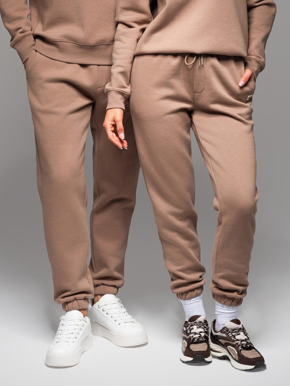 Ombre Clothing Klasične unisex jogging hlače z rebrastimi obročniki - rjave V16 OU-PSBC-0100 Ombre Clothing