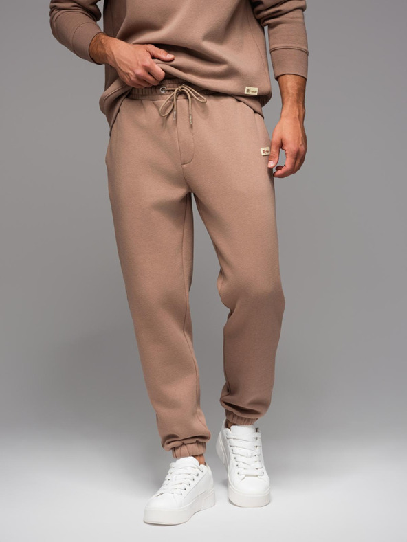 Ombre Clothing Klasične unisex jogging hlače z rebrastimi obročniki - rjave V16 OU-PSBC-0100 Ombre Clothing