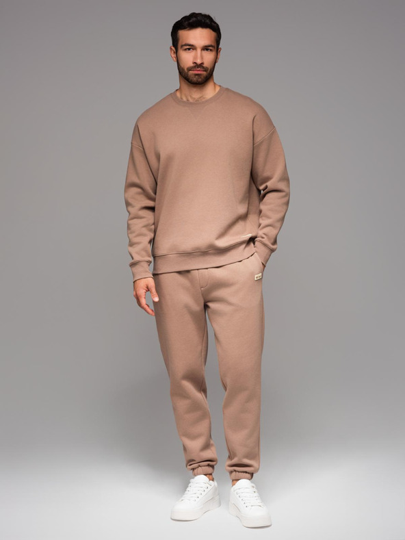 Ombre Clothing Klasične unisex jogging hlače z rebrastimi obročniki - rjave V16 OU-PSBC-0100 Ombre Clothing
