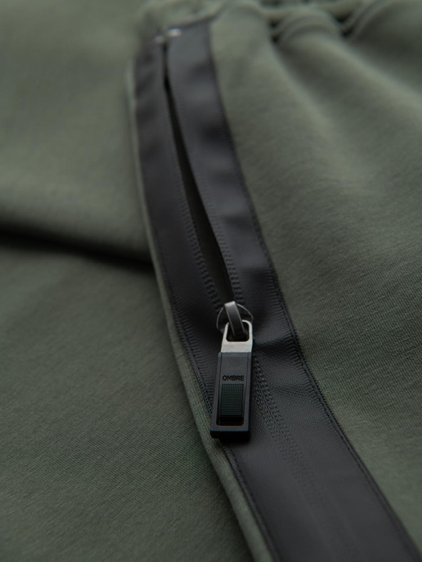 Ombre Clothing Moške jogging hlače z ravno hlačnico in gumijastimi detajli - temno olivno zelene V4 OM-PASK-0281 Ombre Clothing