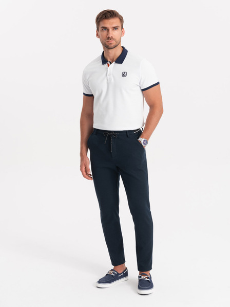 Ombre Clothing Moške pletene hlače z elastičnim pasom - temno modre V3 OM-PACP-0116 Ombre Clothing