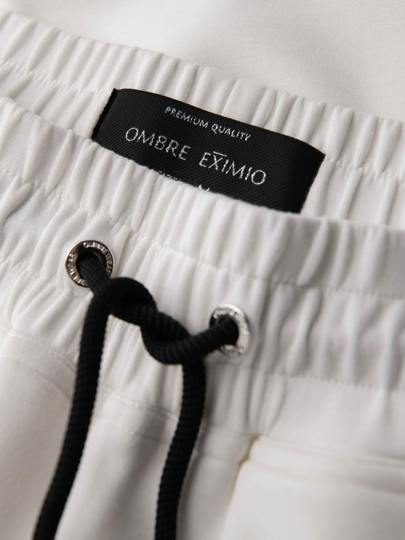 Ombre Clothing Moške jogging hlače z rebrasto obrezano in gumijastim tiskom - bele V2 OM-PASK-0223 Ombre Clothing