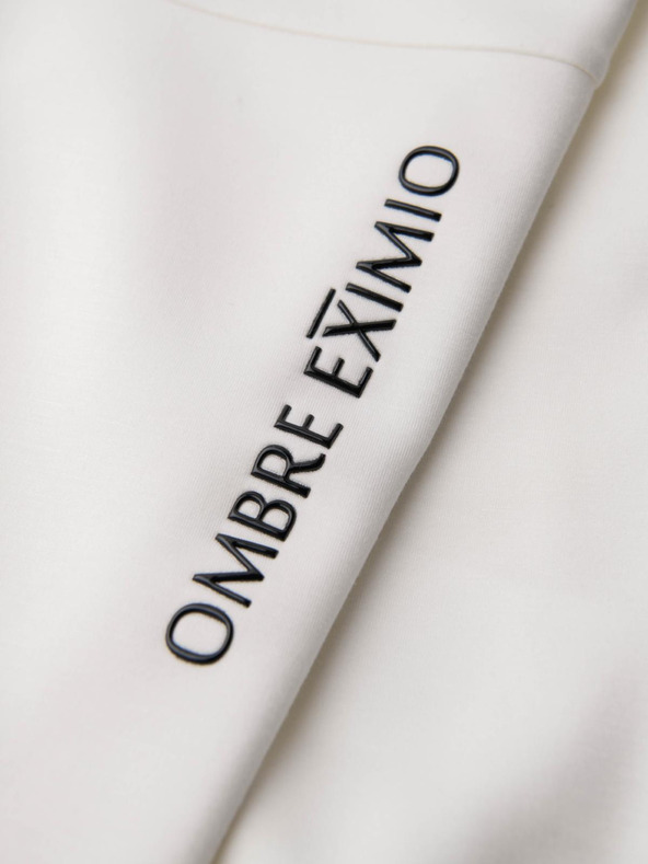 Ombre Clothing Moške jogging hlače z rebrasto obrezano in gumijastim tiskom - bele V2 OM-PASK-0223 Ombre Clothing