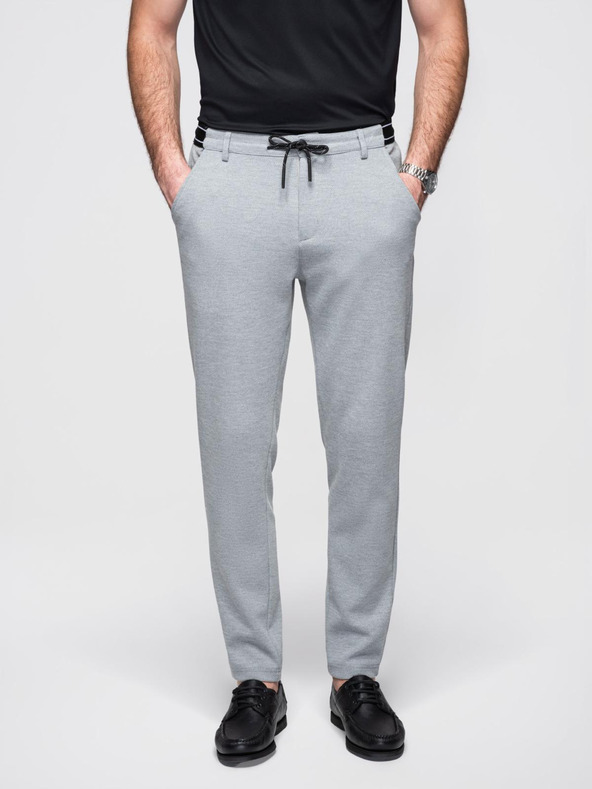 Ombre Clothing Moške pletene hlače z pružnim pasom - svetlo sive V1 OM-PACP-0116 Ombre Clothing