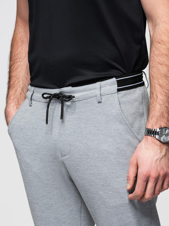 Ombre Clothing Moške pletene hlače z pružnim pasom - svetlo sive V1 OM-PACP-0116 Ombre Clothing