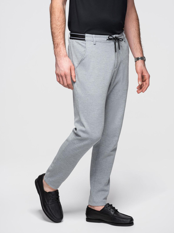 Ombre Clothing Moške pletene hlače z pružnim pasom - svetlo sive V1 OM-PACP-0116 Ombre Clothing