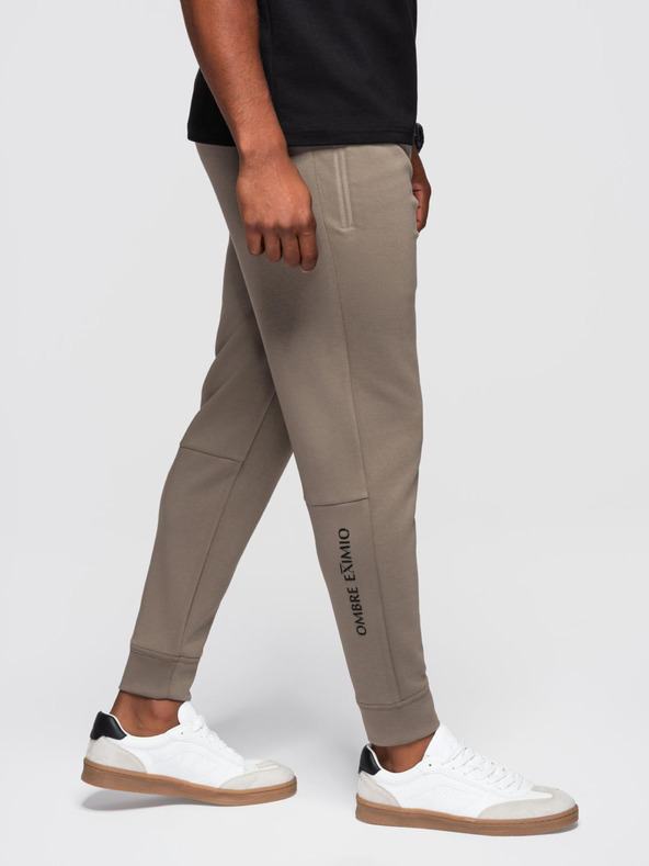 Ombre Clothing Moške jogging hlače z rebrasto obrezano in gumijastim tiskom - pepel V3 OM-PASK-0223 Ombre Clothing
