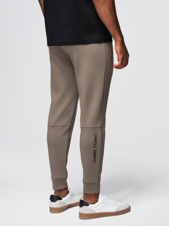 Ombre Clothing Moške jogging hlače z rebrasto obrezano in gumijastim tiskom - pepel V3 OM-PASK-0223 Ombre Clothing