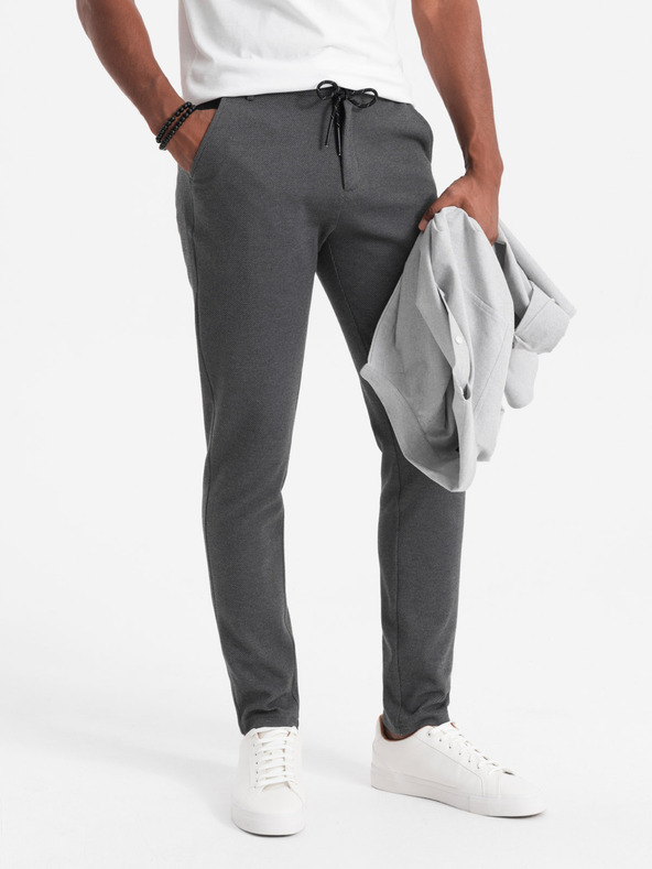 Ombre Clothing Moške pletene hlače z elastičnim pasom - temno sive V2 OM-PACP-0116 Ombre Clothing