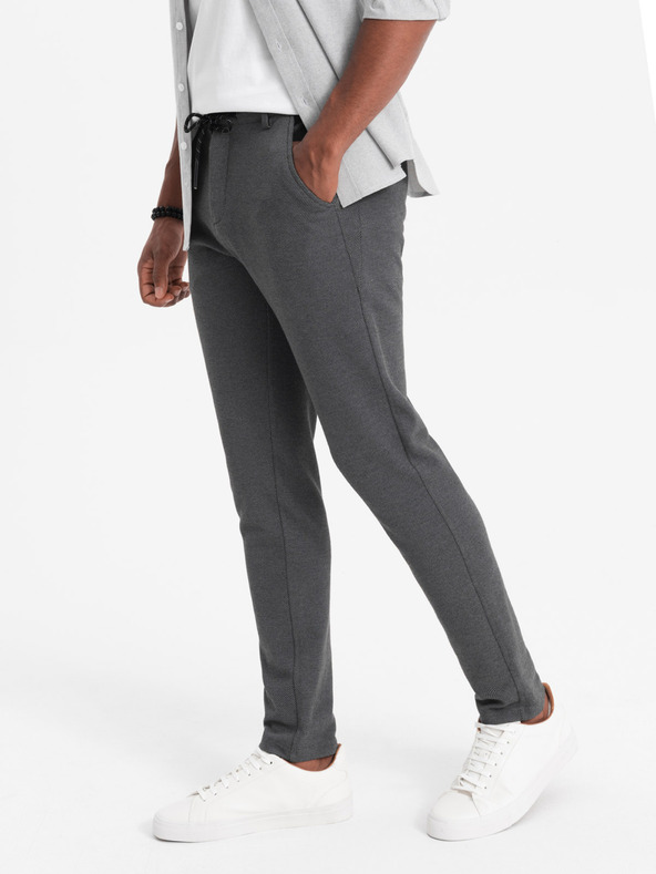 Ombre Clothing Moške pletene hlače z elastičnim pasom - temno sive V2 OM-PACP-0116 Ombre Clothing