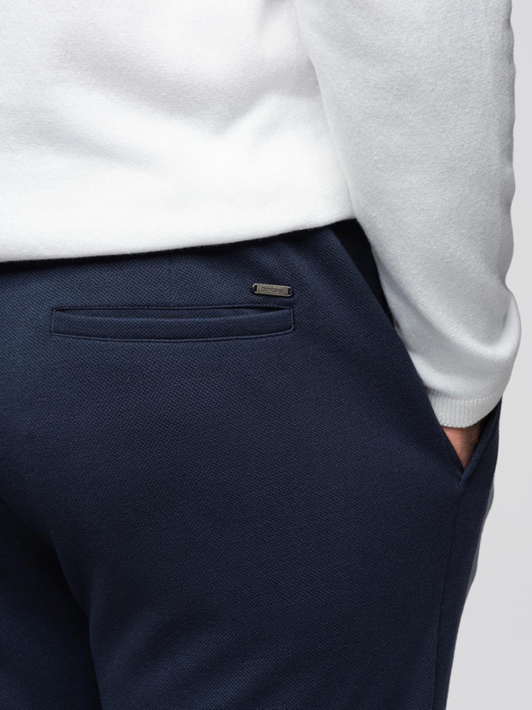 Ombre Clothing Moške hlače iz piqué pletenine z nastavljivo pasom - temno modre V1 OM-PACP-0283 Ombre Clothing