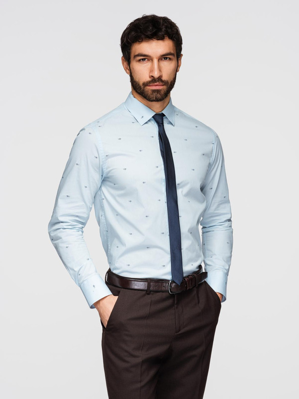 Ombre Clothing Moška klasična bombažna srajca SLIM FIT z mikro vzorcem - bela V1 K696 Ombre Clothing