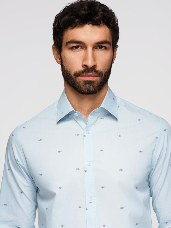 Ombre Clothing Moška klasična bombažna srajca SLIM FIT z mikro vzorcem - bela V1 K696 Ombre Clothing