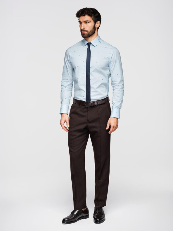 Ombre Clothing Moška klasična bombažna srajca SLIM FIT z mikro vzorcem - bela V1 K696 Ombre Clothing