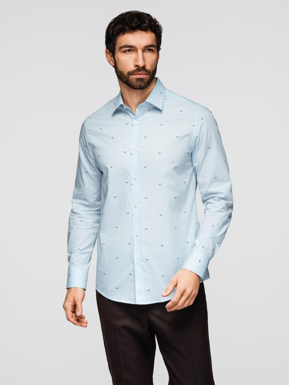 Ombre Clothing Moška klasična bombažna srajca SLIM FIT z mikro vzorcem - bela V1 K696 Ombre Clothing