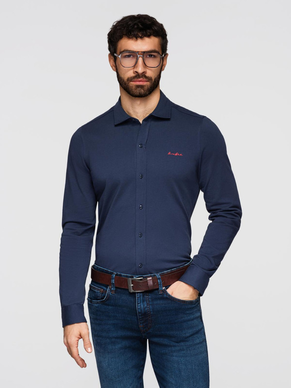 Ombre Clothing Moška bombažna srajca REGULAR s kontrastnim vezom - temno modra V2 K697 Ombre Clothing