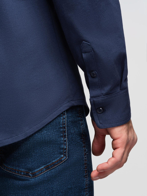 Ombre Clothing Moška bombažna srajca REGULAR s kontrastnim vezom - temno modra V2 K697 Ombre Clothing