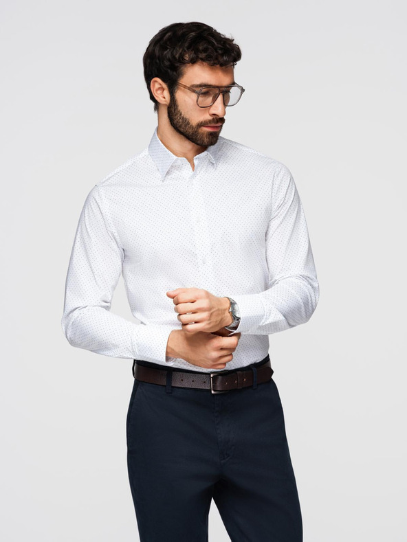 Ombre Clothing Moška bombažna srajca REGULAR FIT s subtilnim vzorcem - bela V1 K698 Ombre Clothing