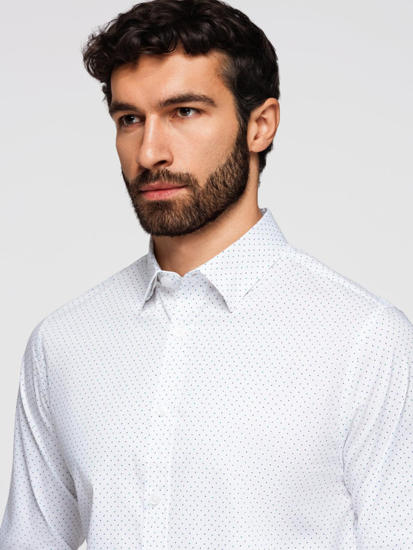 Ombre Clothing Moška bombažna srajca REGULAR FIT s subtilnim vzorcem - bela V1 K698 Ombre Clothing