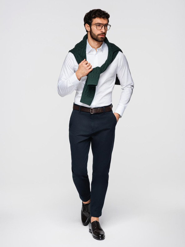 Ombre Clothing Moška bombažna srajca REGULAR FIT s subtilnim vzorcem - bela V1 K698 Ombre Clothing