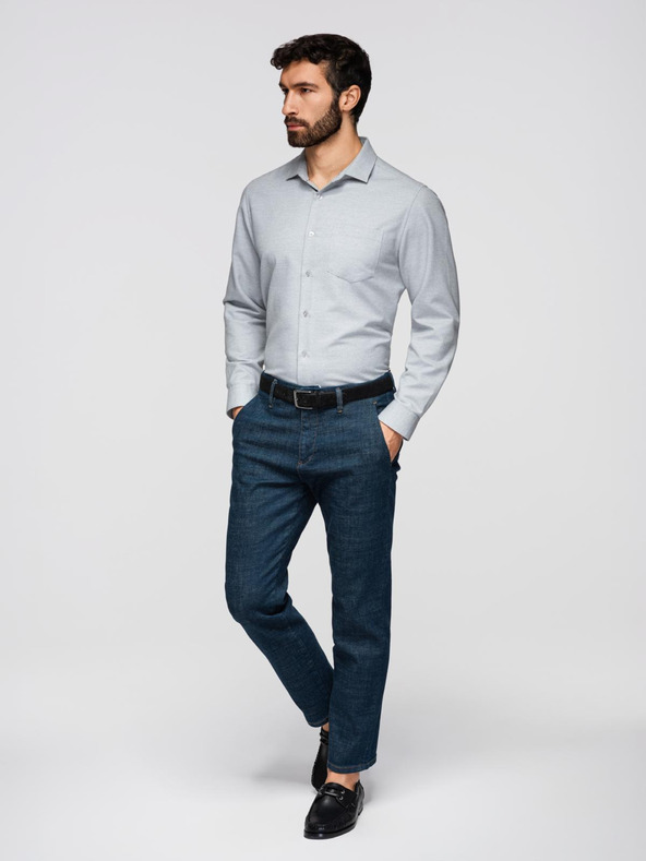 Ombre Clothing Moška srajca klasičnega regular fit kroja - siva melanž V2 K694 Ombre Clothing