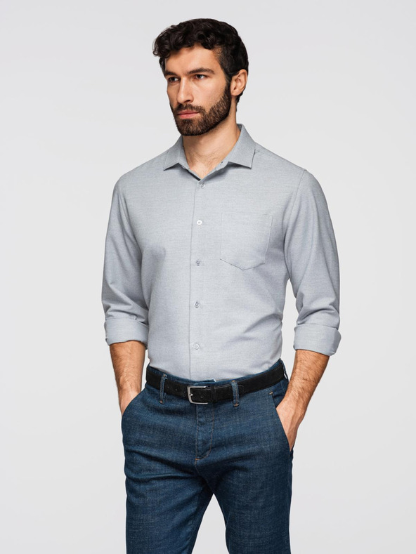 Ombre Clothing Moška srajca klasičnega regular fit kroja - siva melanž V2 K694 Ombre Clothing