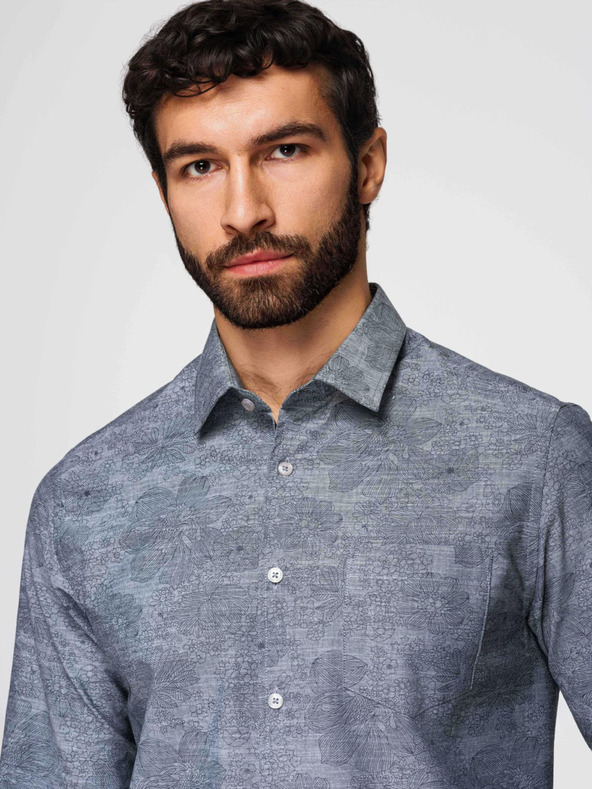Ombre Clothing Klasična moška flanelna bombažna srajca s cvetlicami - siva V3 K701 Ombre Clothing
