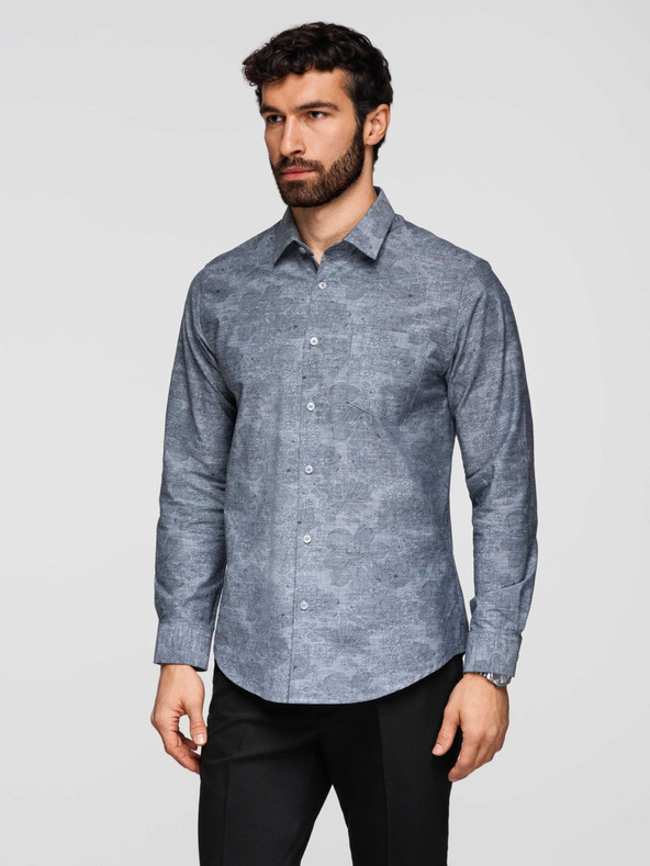 Ombre Clothing Klasična moška flanelna bombažna srajca s cvetlicami - siva V3 K701 Ombre Clothing