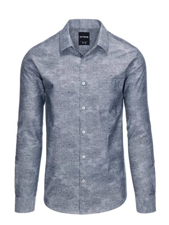 Ombre Clothing Klasična moška flanelna bombažna srajca s cvetlicami - siva V3 K701 Ombre Clothing
