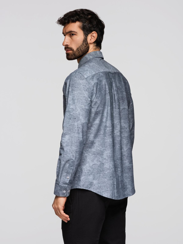 Ombre Clothing Klasična moška flanelna bombažna srajca s cvetlicami - siva V3 K701 Ombre Clothing