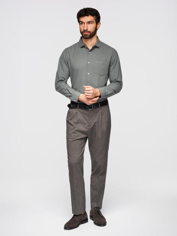 Ombre Clothing Moška srajca klasičnega regular fit kroja - khaki V4 K694 Ombre Clothing
