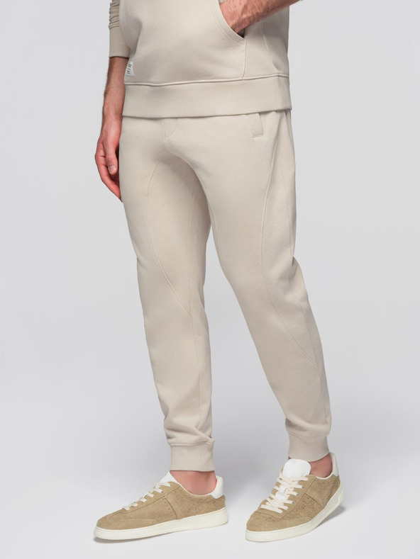 Ombre Clothing Moška bombažna trenirka komplet kengurujska mikina + hlače jogger - svetlo bež V1 Z121 Ombre Clothing