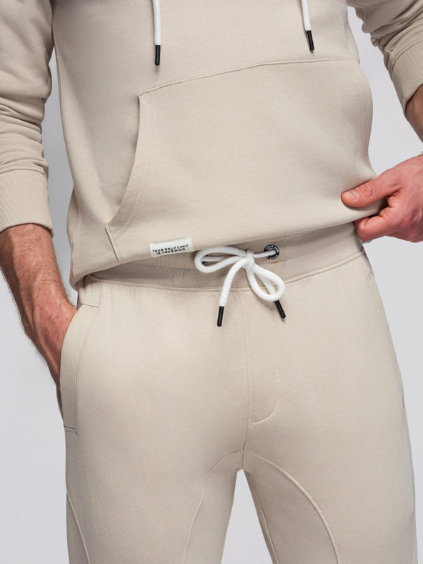 Ombre Clothing Moška bombažna trenirka komplet kengurujska mikina + hlače jogger - svetlo bež V1 Z121 Ombre Clothing