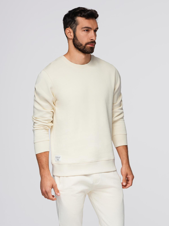 Ombre Clothing Moška treningska garnitura mikica z okroglim izrezom + hlače regular fit - kremna V11 Z122 Ombre Clothing