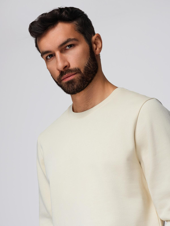 Ombre Clothing Moška treningska garnitura mikica z okroglim izrezom + hlače regular fit - kremna V11 Z122 Ombre Clothing