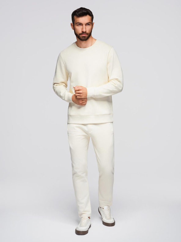 Ombre Clothing Moška treningska garnitura mikica z okroglim izrezom + hlače regular fit - kremna V11 Z122 Ombre Clothing