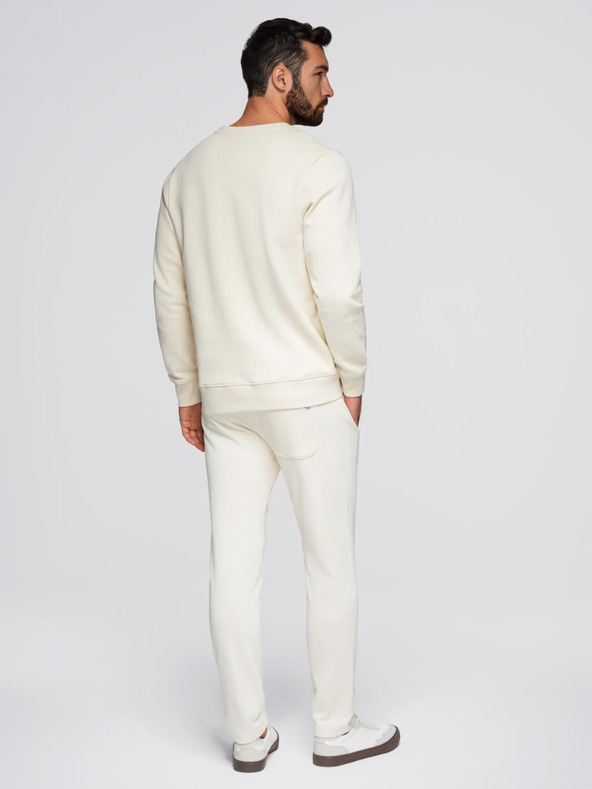 Ombre Clothing Moška treningska garnitura mikica z okroglim izrezom + hlače regular fit - kremna V11 Z122 Ombre Clothing